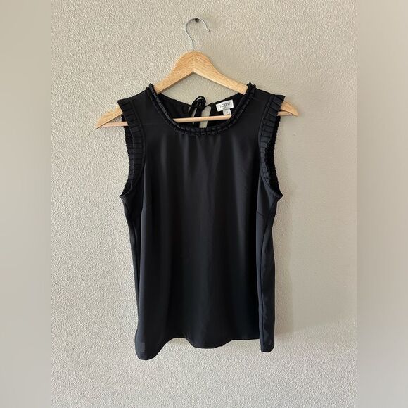 J Crew Sleeveless Black Ruffle Trim Drapey Tank Blouse Size 2 - Picture 1 of 6